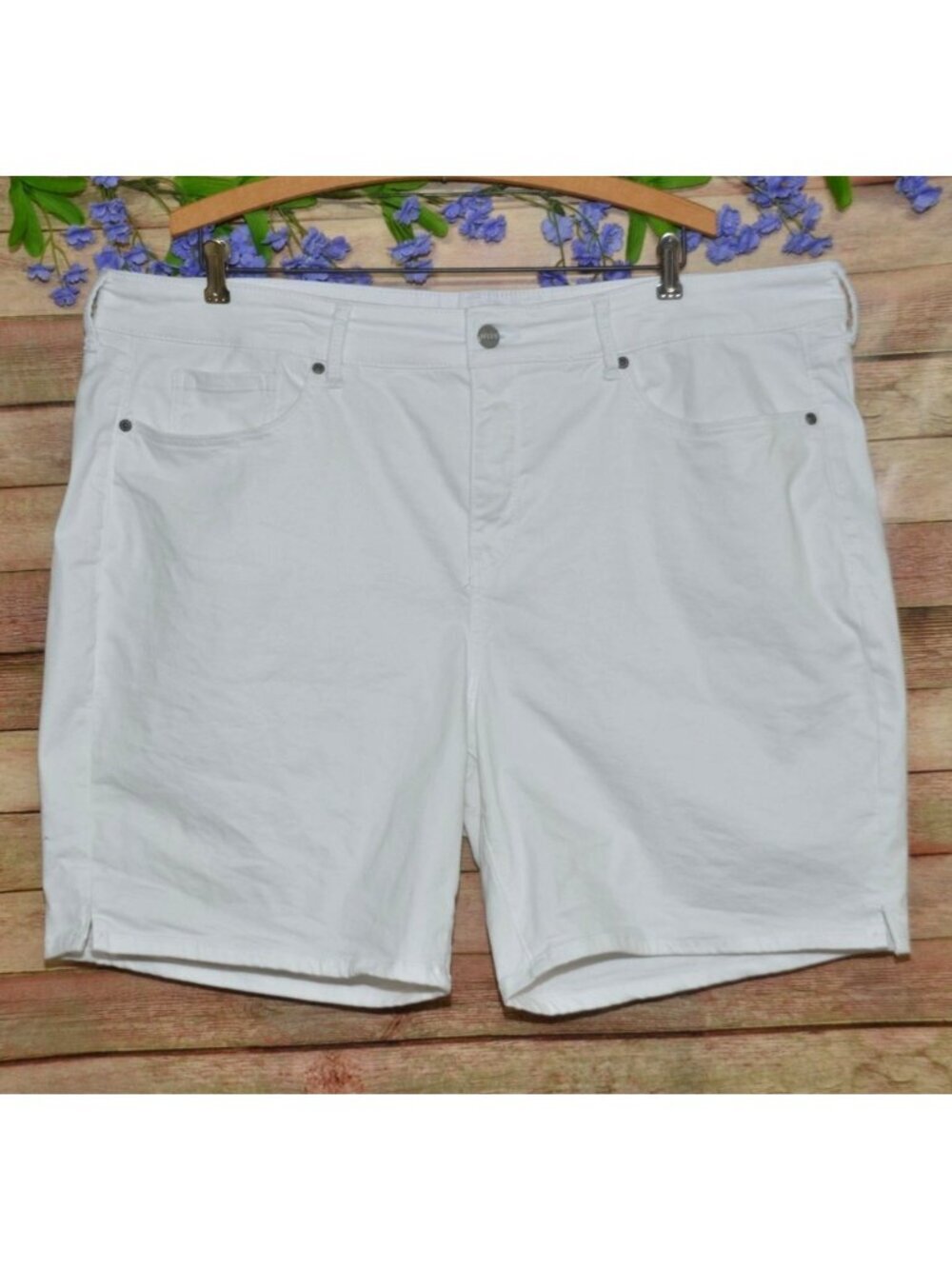 NYDJ Ella Denim Bermuda Jean Shorts Side Slits White Plus Size 22WP Lift Tuck